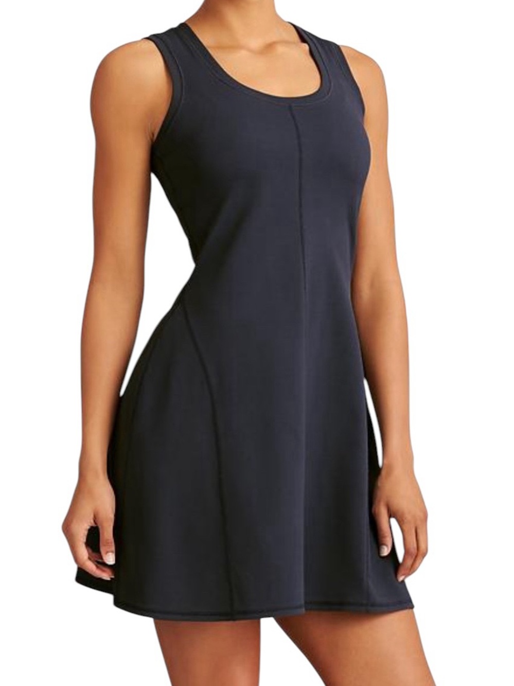 Athleta On My Way Dress Medium Navy Ribbed Fit Flare Travel Athleisure